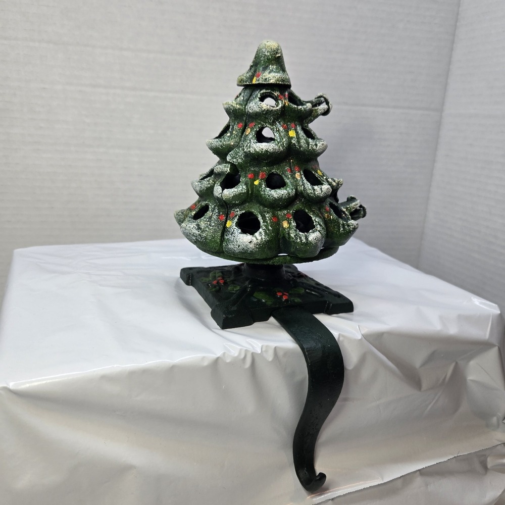 Vintage cast iron indoor outdoor christmas tree candle holder 10" W/ Hook